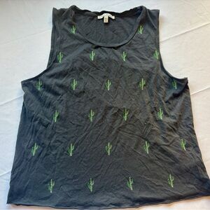 Express Black Muscle Tee with Green Cactus Print